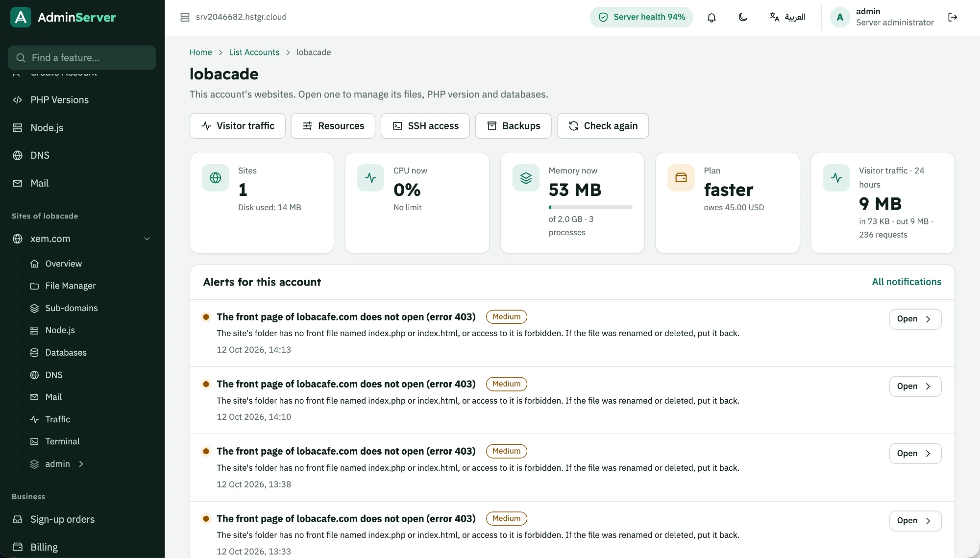 AdminServer site management